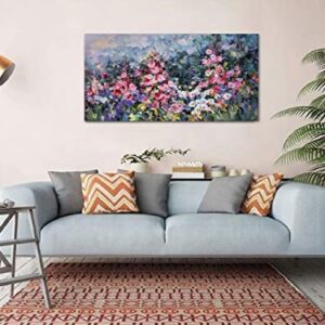 Arjun Flowers Wall Art Pink Elegant Painting Modern Abstract Colorful Floral Landscape Picture Canvas Rustic Wildflowers 48"x24" Large Framed Artwork for Bathroom Living Room Bedroom Home Office Décor