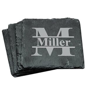 custom engraved slate stone drink coasters set of 4 – monogrammed and personalized (square)