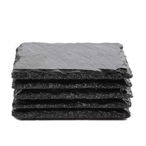 slate stone drink coasters – set of 5 square black natural edge stone drink coasters for bar and home- 4″ x 4″