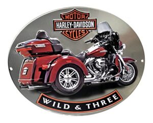 harley-davidson wild & three motorcycle embossed tin sign, 15.75 x 13 in 2011341