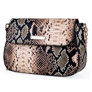 clara women fashion snakeskin pattern shoulder bag pu leather crossbody bag small satchel purse brown