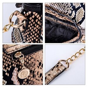 CLARA Women Fashion Snakeskin Pattern Shoulder Bag PU Leather Crossbody Bag Small Satchel Purse Brown