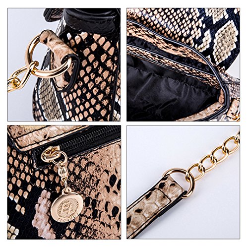 CLARA Women Fashion Snakeskin Pattern Shoulder Bag PU Leather Crossbody Bag Small Satchel Purse Brown