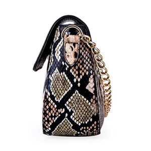 CLARA Women Fashion Snakeskin Pattern Shoulder Bag PU Leather Crossbody Bag Small Satchel Purse Brown