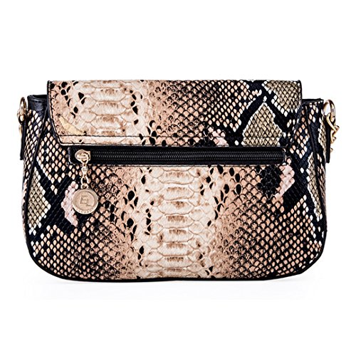 CLARA Women Fashion Snakeskin Pattern Shoulder Bag PU Leather Crossbody Bag Small Satchel Purse Brown