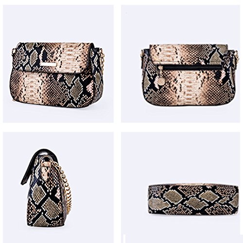 CLARA Women Fashion Snakeskin Pattern Shoulder Bag PU Leather Crossbody Bag Small Satchel Purse Brown