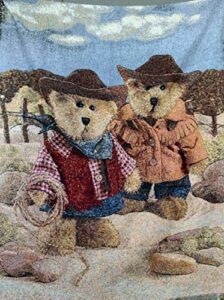 tache meanwhile in the west cute western cowboy teddy bear woven tapestry throw blanket, 50″ x 60″