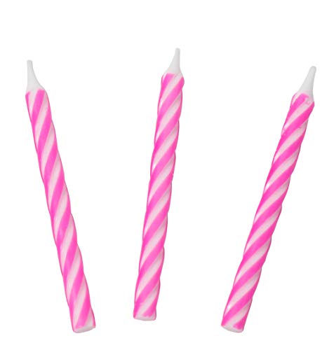 Jacent Classic Striped Spiral Birthday Candles Party Supplies, 24 Count Per Pack, 1-Pack Pink