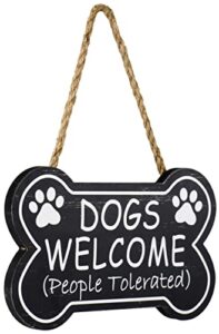 sany dayo home dogs welcome people tolerated 10 x 6 inches funny wood signs bone shape dog rules decorative plaque with hanging rope for wall, front door decor