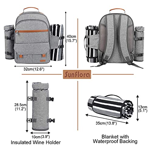 Sunflora Picnic Backpack for 4 Person with Blanket Picnic Basket Set for 2 with Insulated Cooler Wine Pouch for Family Couples (Gray)