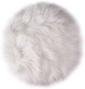 12 inches mini round faux fur sheepskin rugs, fluffy living room carpet mini small size fit for photographing background of jewellery（white）