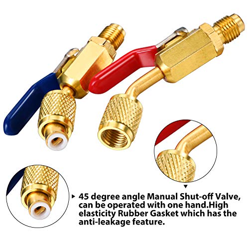 7 Pieces Air Conditioning Refrigerant Angled Compact Ball Valve 1/4 Inch for R410A R134A R12 R22 HVAC and R410A Adapter 5/16 Inch Female to 1/4 Inch Male Flare for Mini Split System