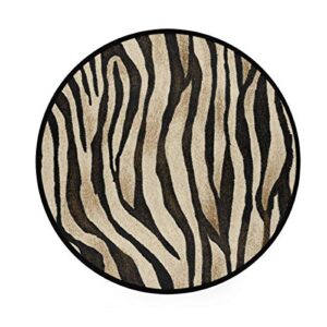 alaza vintage zebra print animal non-slip round area rug for bedroom living room study playing floor mat carpet, 3′ diameter
