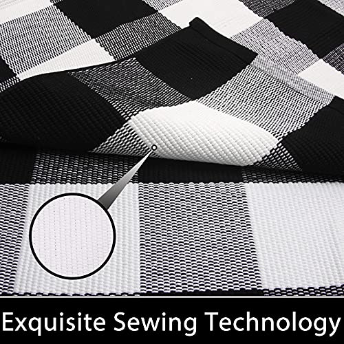 SHACOS Large Cotton Area Rug 4'x6' Black White Plaid Cotton Woven Rug for Living Room Bedroom Doorway (4' x 6', Black White)