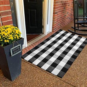 SHACOS Large Cotton Area Rug 4'x6' Black White Plaid Cotton Woven Rug for Living Room Bedroom Doorway (4' x 6', Black White)