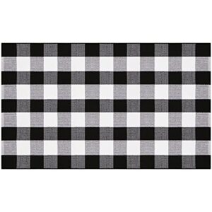 SHACOS Large Cotton Area Rug 4'x6' Black White Plaid Cotton Woven Rug for Living Room Bedroom Doorway (4' x 6', Black White)