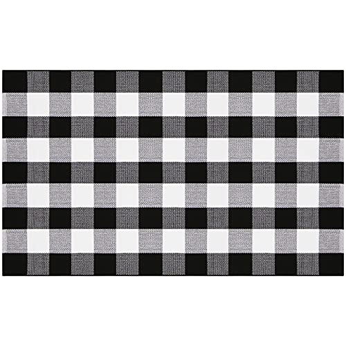 SHACOS Large Cotton Area Rug 4'x6' Black White Plaid Cotton Woven Rug for Living Room Bedroom Doorway (4' x 6', Black White)