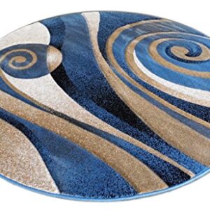 Masada Masada Rugs 8'x8' Round Modern Sculpted Area Rug in Blue - Design Sculpture 258