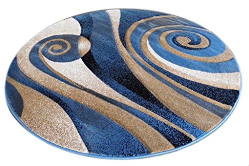 Masada Masada Rugs 8'x8' Round Modern Sculpted Area Rug in Blue - Design Sculpture 258