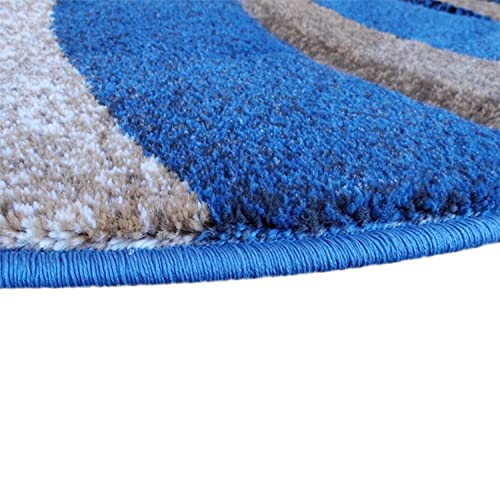 Masada Masada Rugs 8'x8' Round Modern Sculpted Area Rug in Blue - Design Sculpture 258