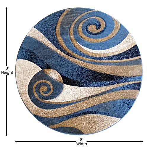 Masada Masada Rugs 8'x8' Round Modern Sculpted Area Rug in Blue - Design Sculpture 258