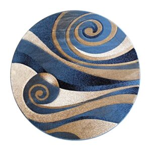 Masada Masada Rugs 8'x8' Round Modern Sculpted Area Rug in Blue - Design Sculpture 258