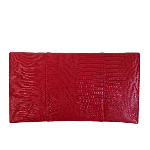 JNB Lizard Pattern With Crystal Envelope Clutch, Red