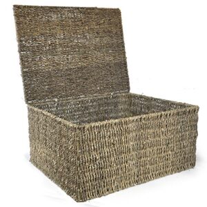 the lucky clover trading co. classic braided seagrass lid, large basket, 20.5″ l x 15.75″ w x 9.5″ h (10″ h, natural