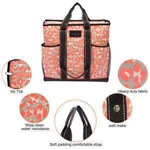 DEMOMENT Water Resistance Canvas Tote Shopping Bag,Utility Teacher Nurse Organizer Handbag Bag (Pink Leopard)