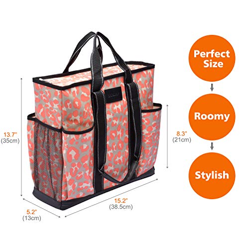 DEMOMENT Water Resistance Canvas Tote Shopping Bag,Utility Teacher Nurse Organizer Handbag Bag (Pink Leopard)