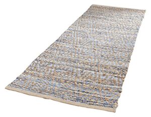safavieh cape cod collection 2’3″ x 6′ natural / blue cap351a handmade flatweave coastal braided jute runner rug