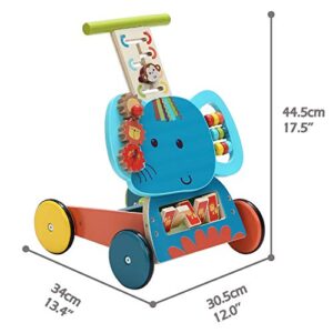 labebe - Baby Pushing Walker Toy for 1-3 Years Old Girl/Boy, Toddler Learning Walker 4 Wheels Wooden Walker, Infant Activity Walker Wagon Toy, Kids Walker Toy for Walking - Blue Elephant