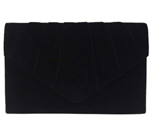 ziumudy elegant velvet envelope pleated clutch bags wedding evening shoulder chain handbags (black)