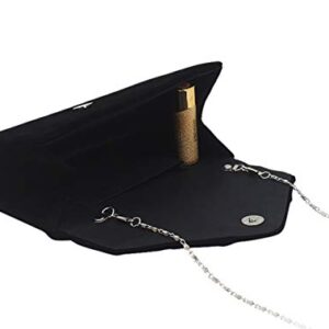 ZIUMUDY Elegant Velvet Envelope Pleated Clutch Bags Wedding Evening Shoulder Chain Handbags (Black)