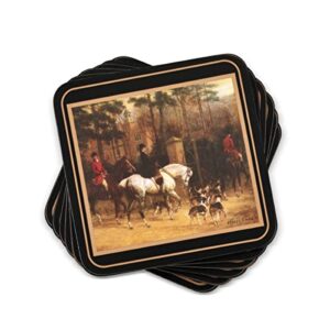 pimpernel tally ho collection coasters | set of 6 | cork backed board | heat and stain resistant | drinks coaster for tabletop protection | measures 4” x 4”