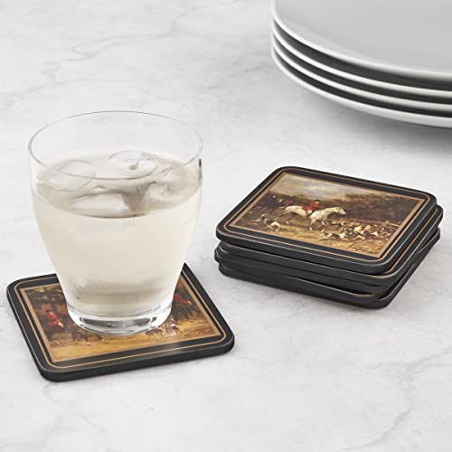 Pimpernel Tally Ho Collection Coasters | Set of 6 | Cork Backed Board | Heat and Stain Resistant | Drinks Coaster for Tabletop Protection | Measures 4” x 4”