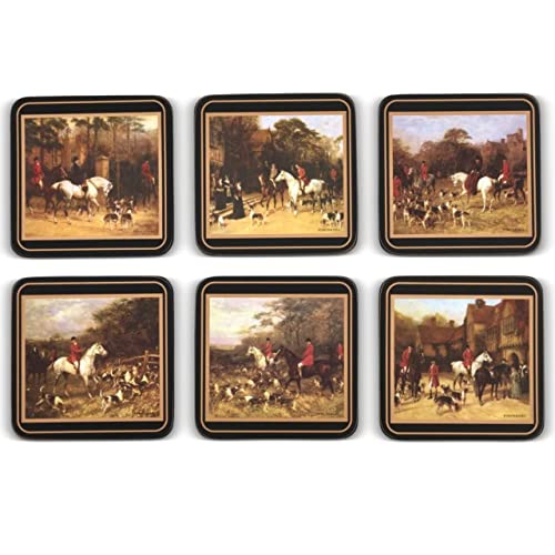Pimpernel Tally Ho Collection Coasters | Set of 6 | Cork Backed Board | Heat and Stain Resistant | Drinks Coaster for Tabletop Protection | Measures 4” x 4”