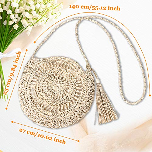 Straw Shoulder Bag, Kadell Women Handmade Summer Beach Crossbody Bag, for Travel Outing Dating Outgoing, for Girls Ladies Women, comes with tassels, Beige