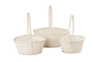 wald imports 4500/s3 bamboo basket, set of 3 w/handle, white