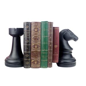 decorative bookends chess bookends, black book ends heavy book supports, unique bookends decor for office home desk bookrack, 7″(l) x4(w) x7(h), 1pair/2piece