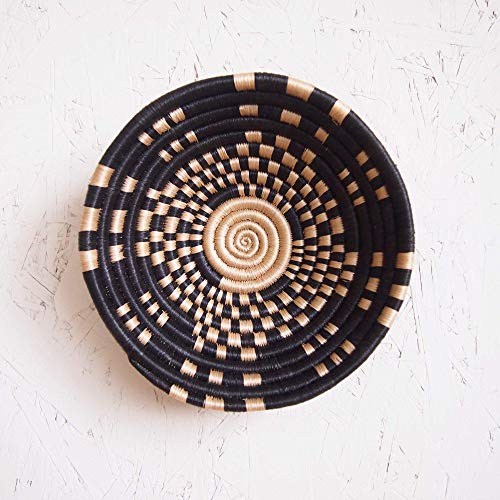 Small African Basket- Mukingi/Rwanda Basket/Woven Bowl/Sisal & Sweetgrass Basket/Black, Tan