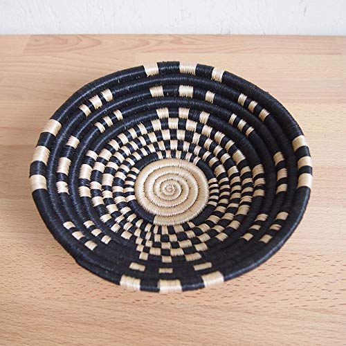 Small African Basket- Mukingi/Rwanda Basket/Woven Bowl/Sisal & Sweetgrass Basket/Black, Tan