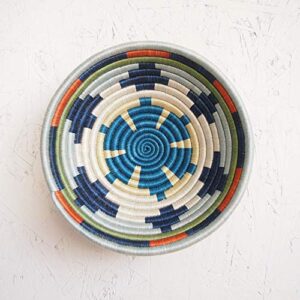 small african basket- mwangaza/rwanda basket/woven bowl/sisal & sweetgrass basket/blues, orange, green, yellow, white