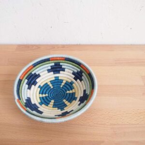 Small African Basket- Mwangaza/Rwanda Basket/Woven Bowl/Sisal & Sweetgrass Basket/Blues, Orange, Green, Yellow, White