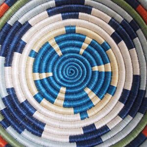 Small African Basket- Mwangaza/Rwanda Basket/Woven Bowl/Sisal & Sweetgrass Basket/Blues, Orange, Green, Yellow, White