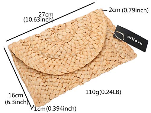 alilove Straw Clutch Bags for Women Summer Evening Handbags Bride Wedding Purse Vacation Beach Clutch Handmade Woven Envelope Wallet