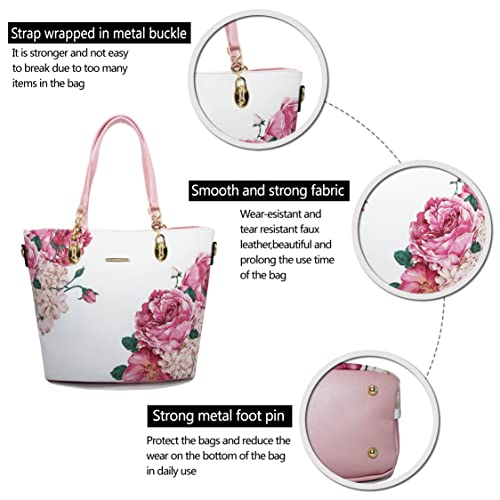 2E-youth Purses And Handbags For Women Satchel Shoulder Bag Top Handle Tote Bag Hobo Purses Set(1C-pink&white)