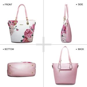 2E-youth Purses And Handbags For Women Satchel Shoulder Bag Top Handle Tote Bag Hobo Purses Set(1C-pink&white)