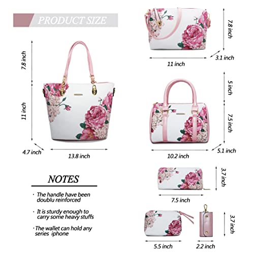 2E-youth Purses And Handbags For Women Satchel Shoulder Bag Top Handle Tote Bag Hobo Purses Set(1C-pink&white)