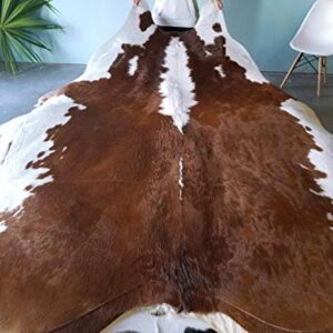 eCowhides Hereford Brazilian Cowhide Area Rug, Cowskin Leather Hide for Home Living Room (Large) 6 x 6 ft